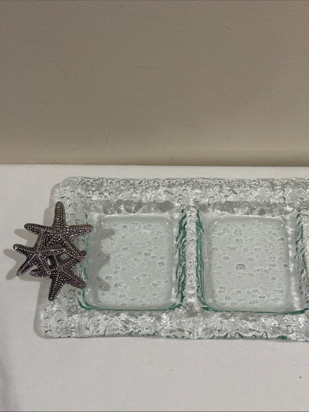 Clear Textured Glass Triple relishTray - Elegant Clear Glass